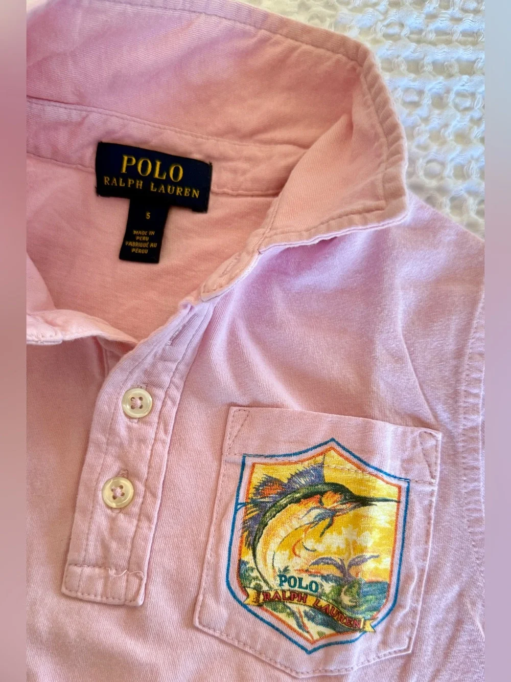 Ralph Lauren Light Pink Polo Shirt with Tropical Embroidered Patch